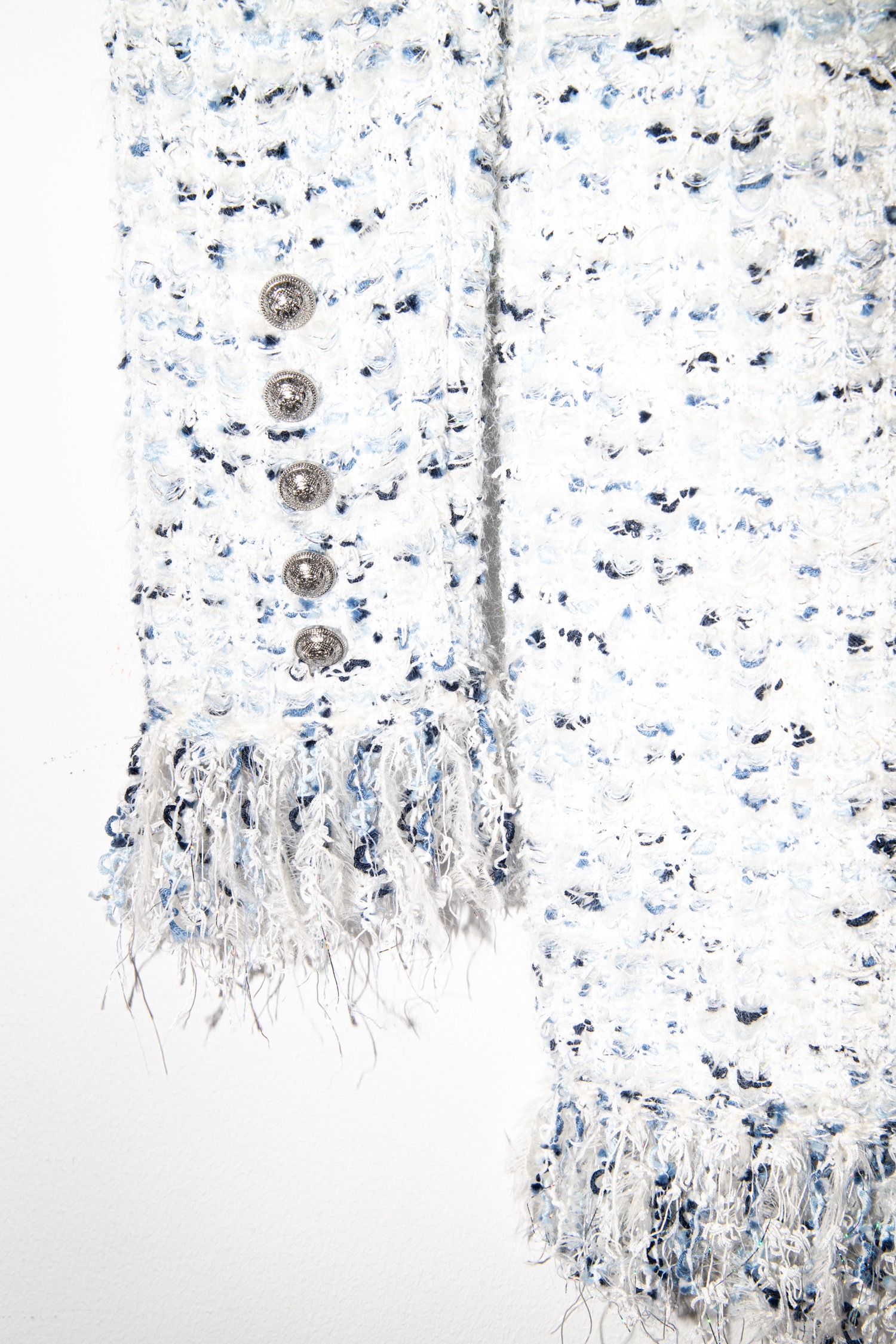 Balmain "Fringe Tweed" Minikleid in Blau und Weiß