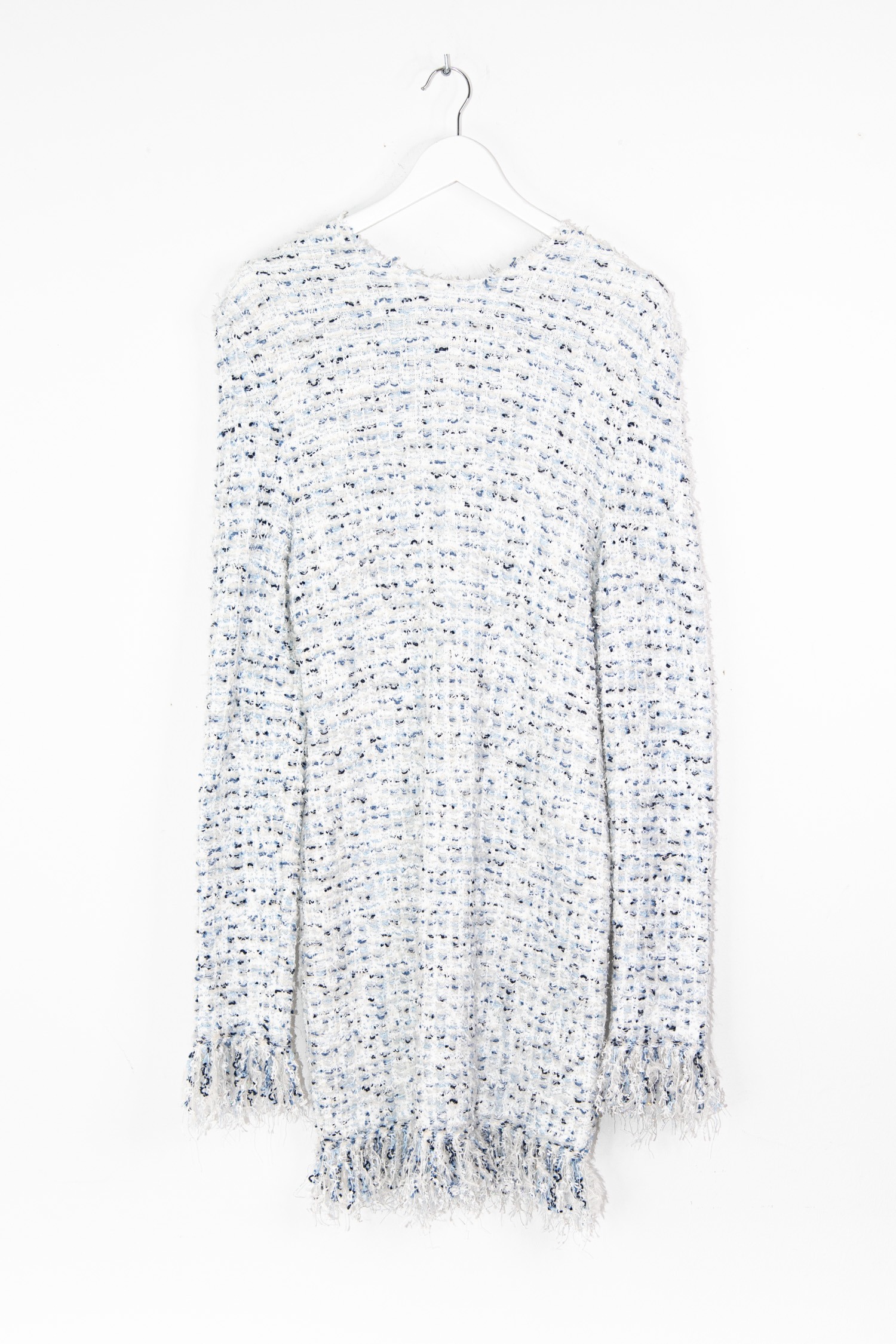 Balmain "Fringe Tweed" Minikleid in Blau und Weiß