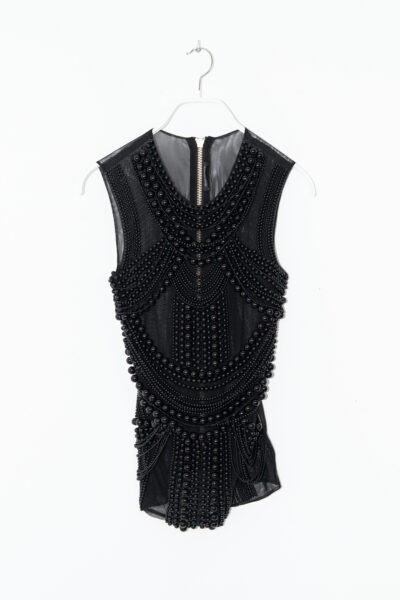 Balmain Mesh Top mit Perlendetails