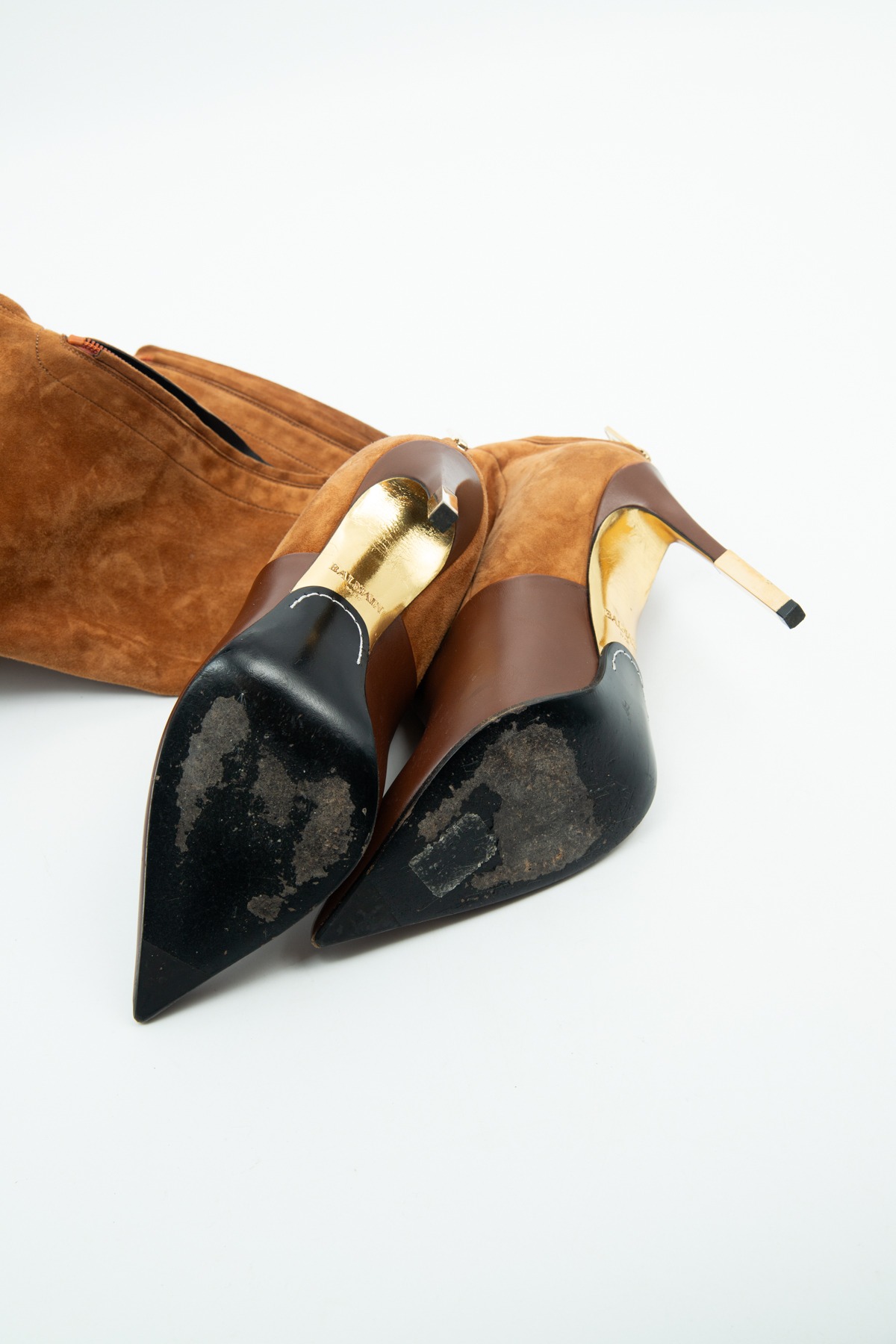Balmain Overknee-Stiefel in Braun, Cognac und Gold