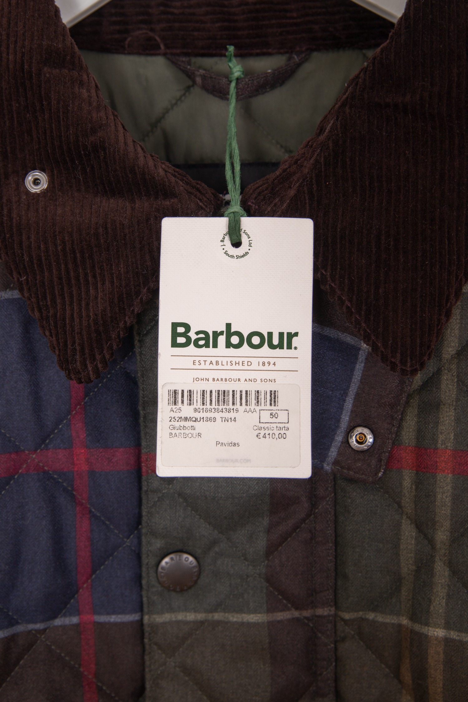 Barbour "Tartan Transport" Steppjacke in Dunkelgrün und Bunt