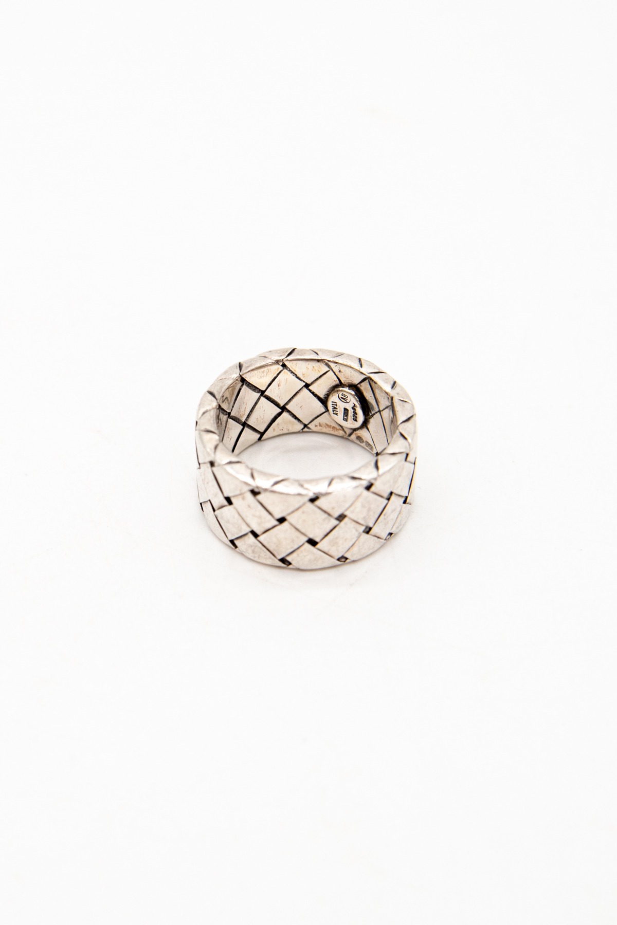 Bottega Veneta Ring mit Intrecciato Muster in Silber
