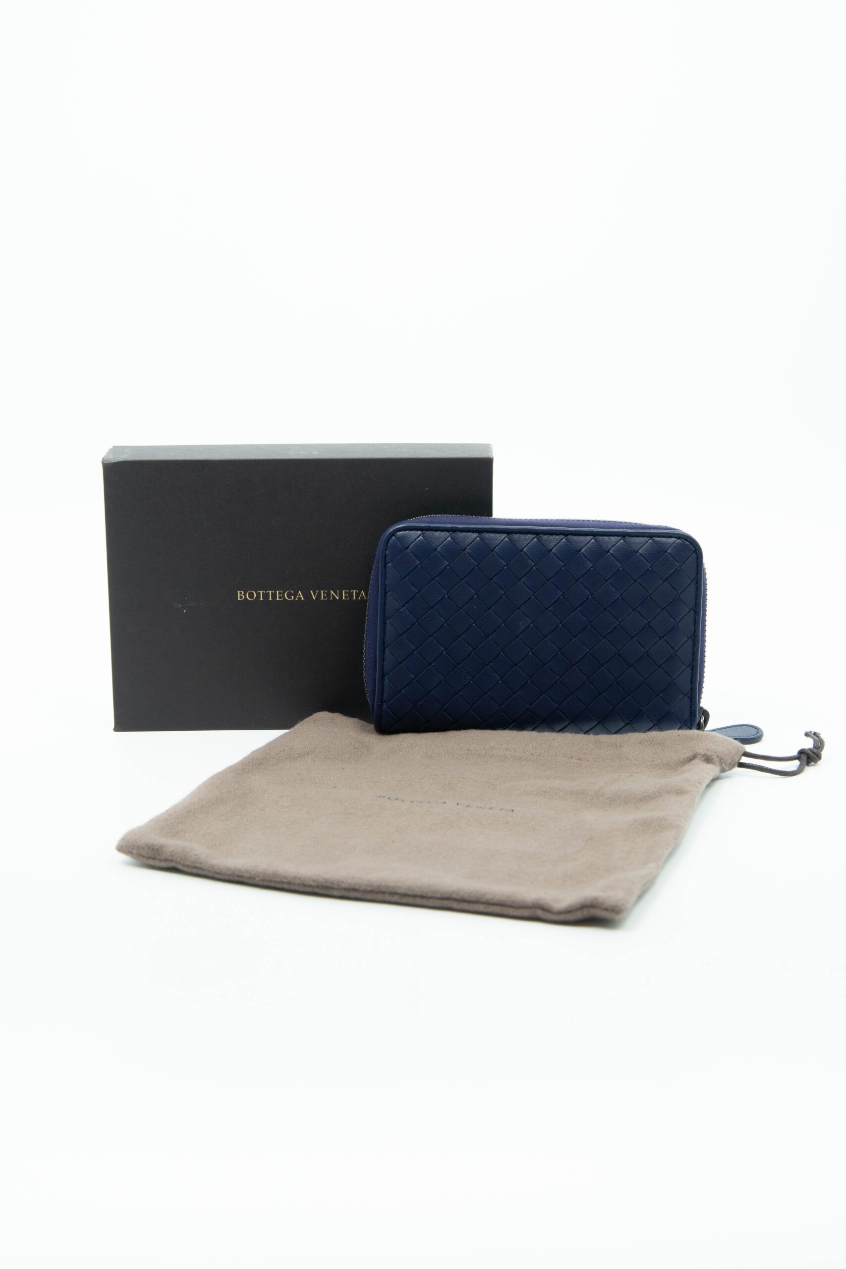 Bottega Veneta "Intrecciato Zip-Around" Portemonnaie in Dunkelblau