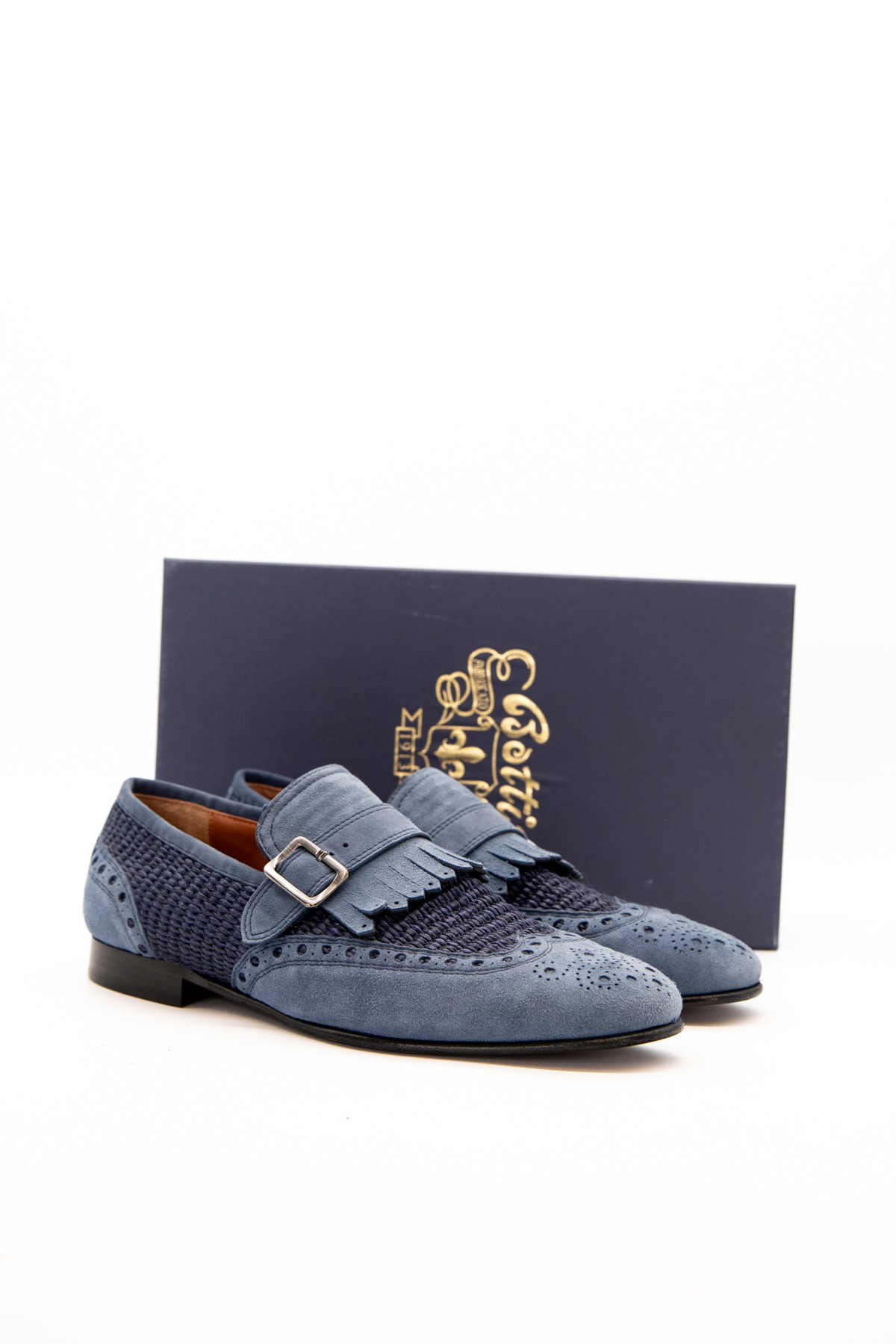 Botti Slipper aus Veloursleder in Blau und Dunkelblau