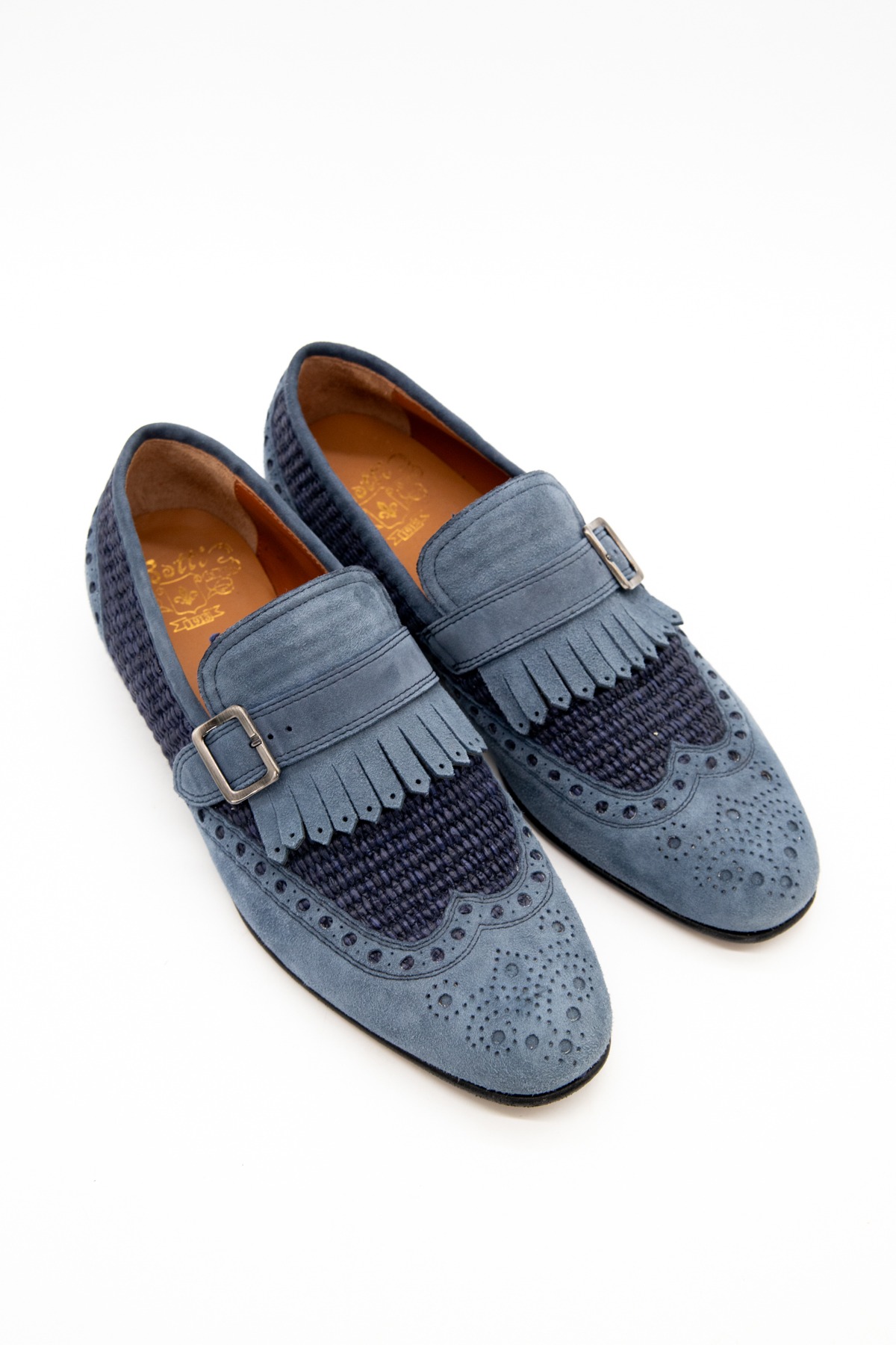 Botti Slipper aus Veloursleder in Blau und Dunkelblau