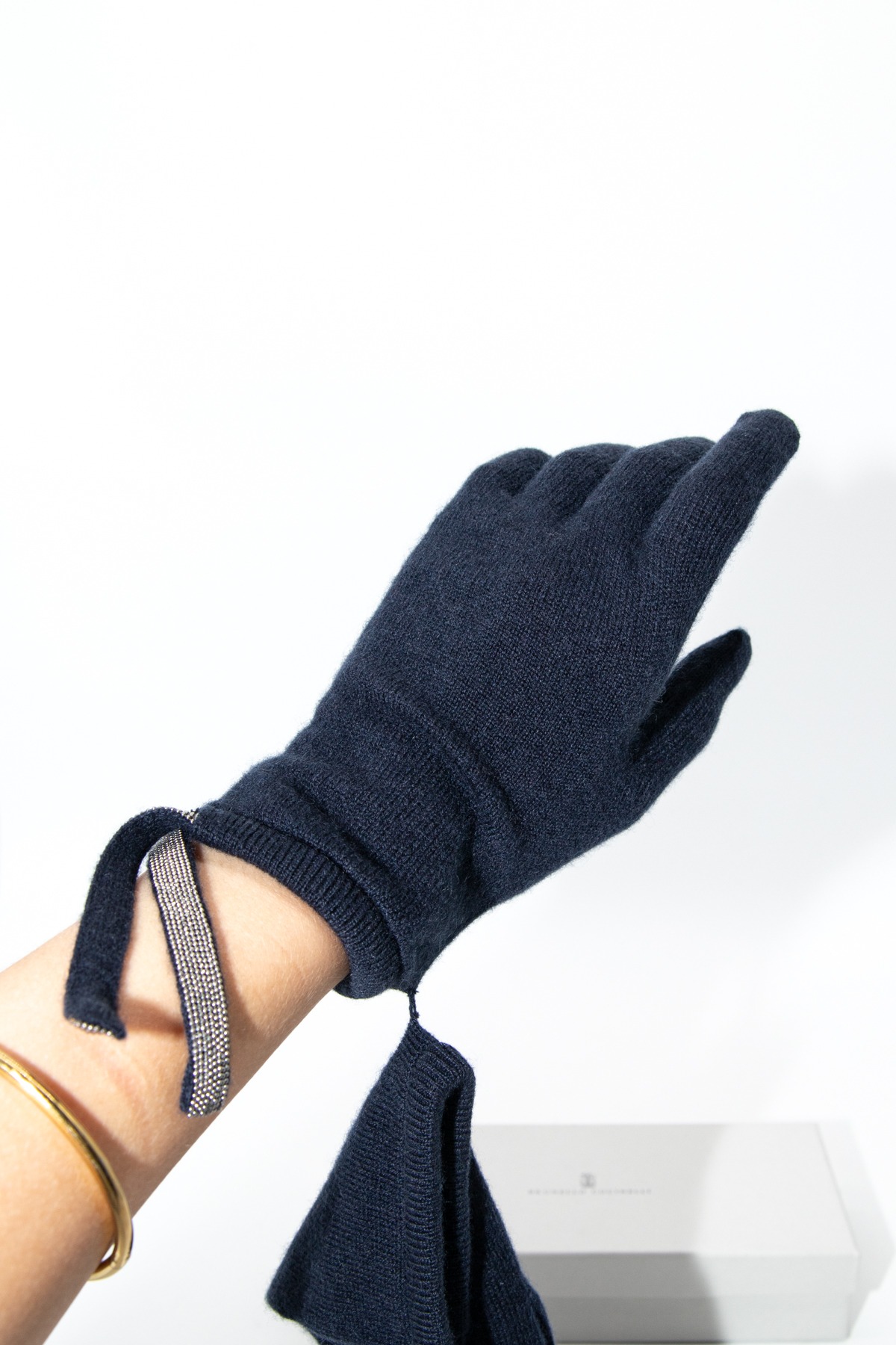 Brunello Cucinelli Handschuhe in Dunkelblau und Silber