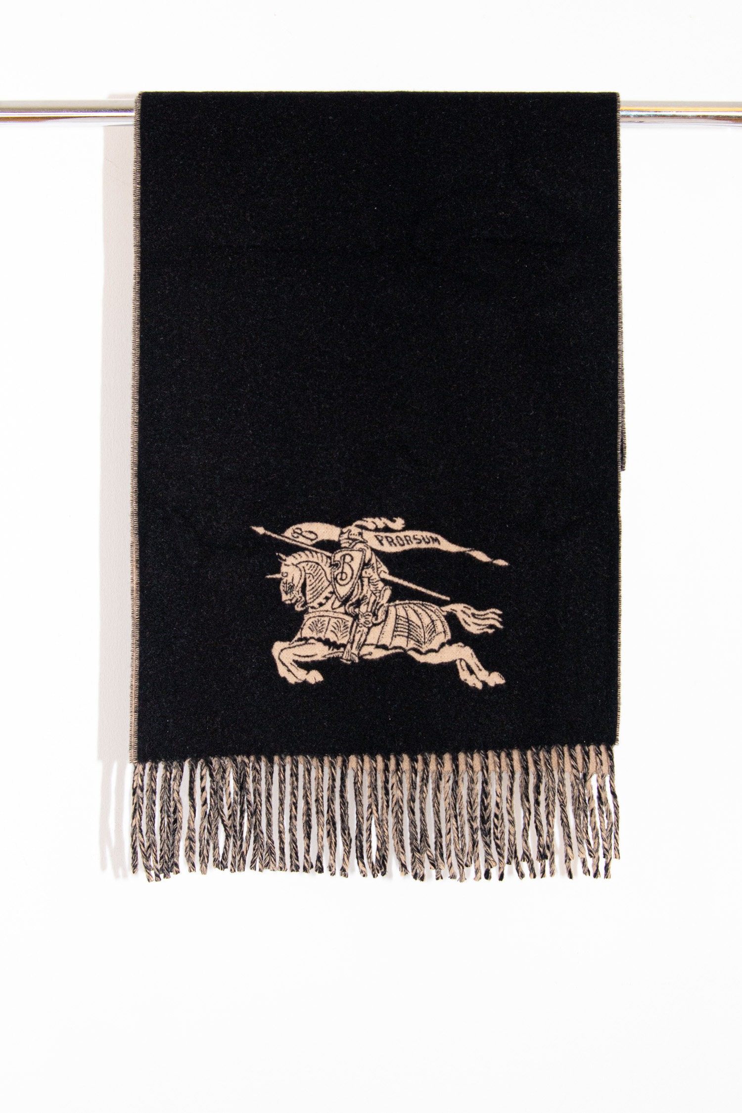 Burberry Schal mit Prorsum-Ritter und Fransen in Braun und Schwarz