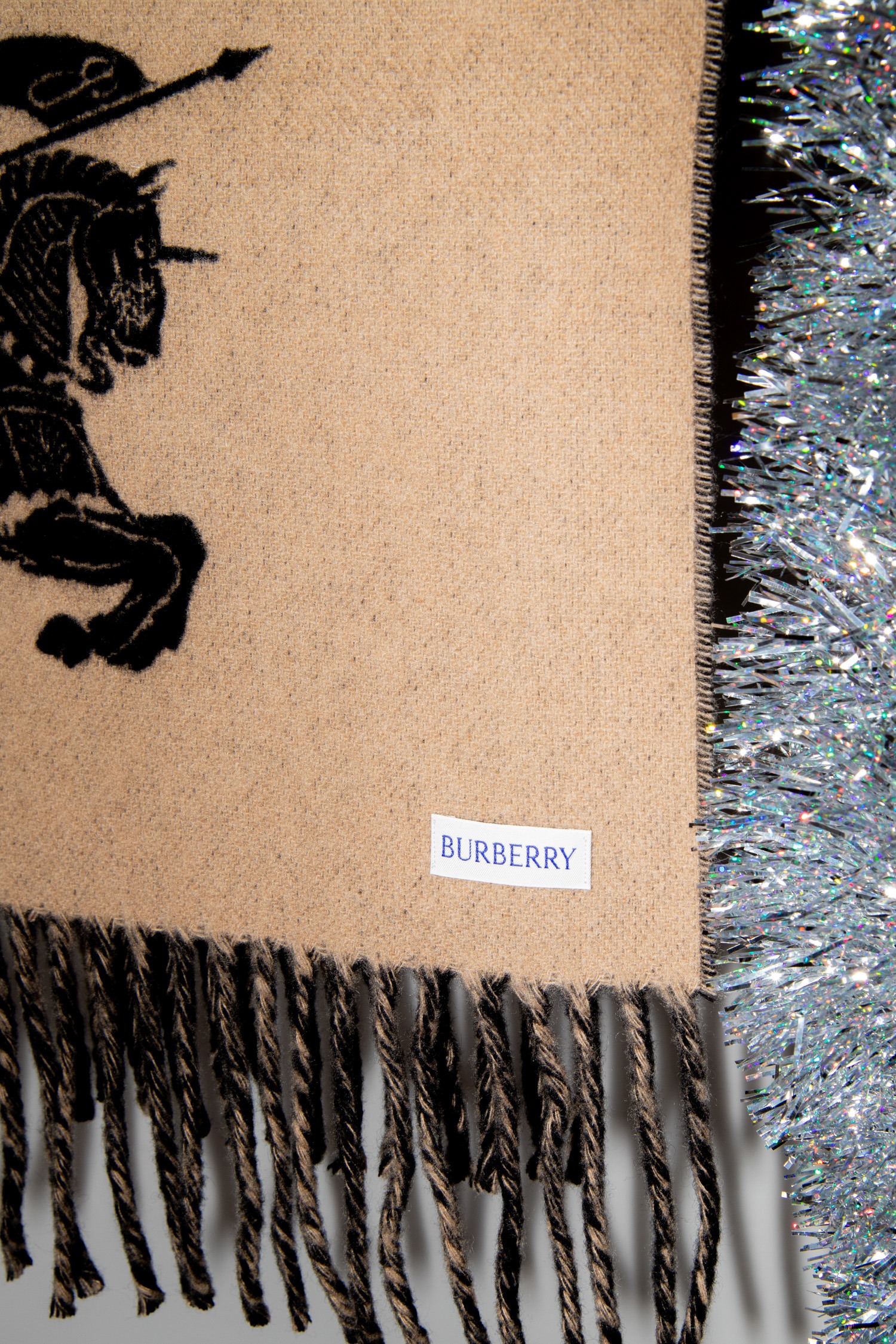 Burberry Schal mit Prorsum-Ritter und Fransen in Braun und Schwarz