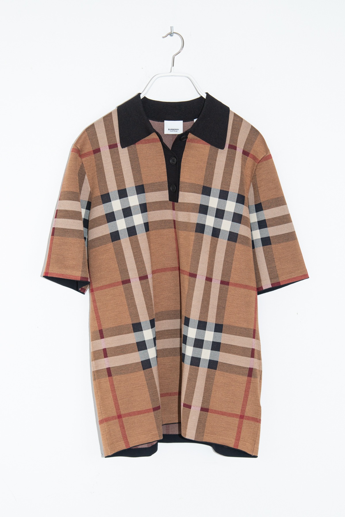 Burberry "Kacie" Poloshirt mit Karomuster in Beige und Schwarz