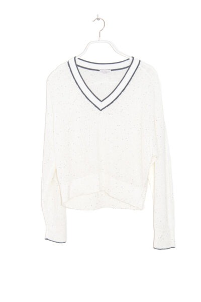 Brunello Cucinelli Pullover mit Pailletten in Weiß und Grau