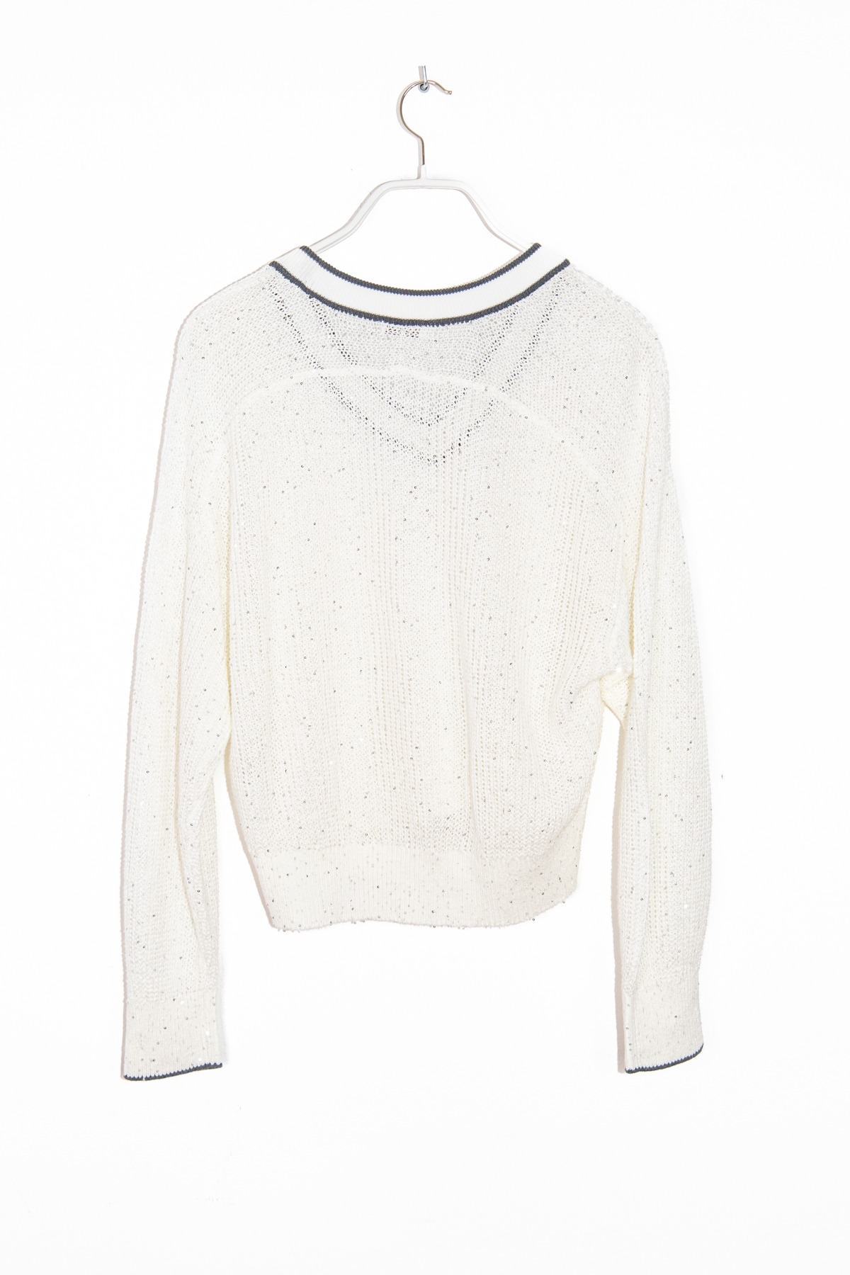 Brunello Cucinelli Pullover mit Pailletten in Weiß und Grau