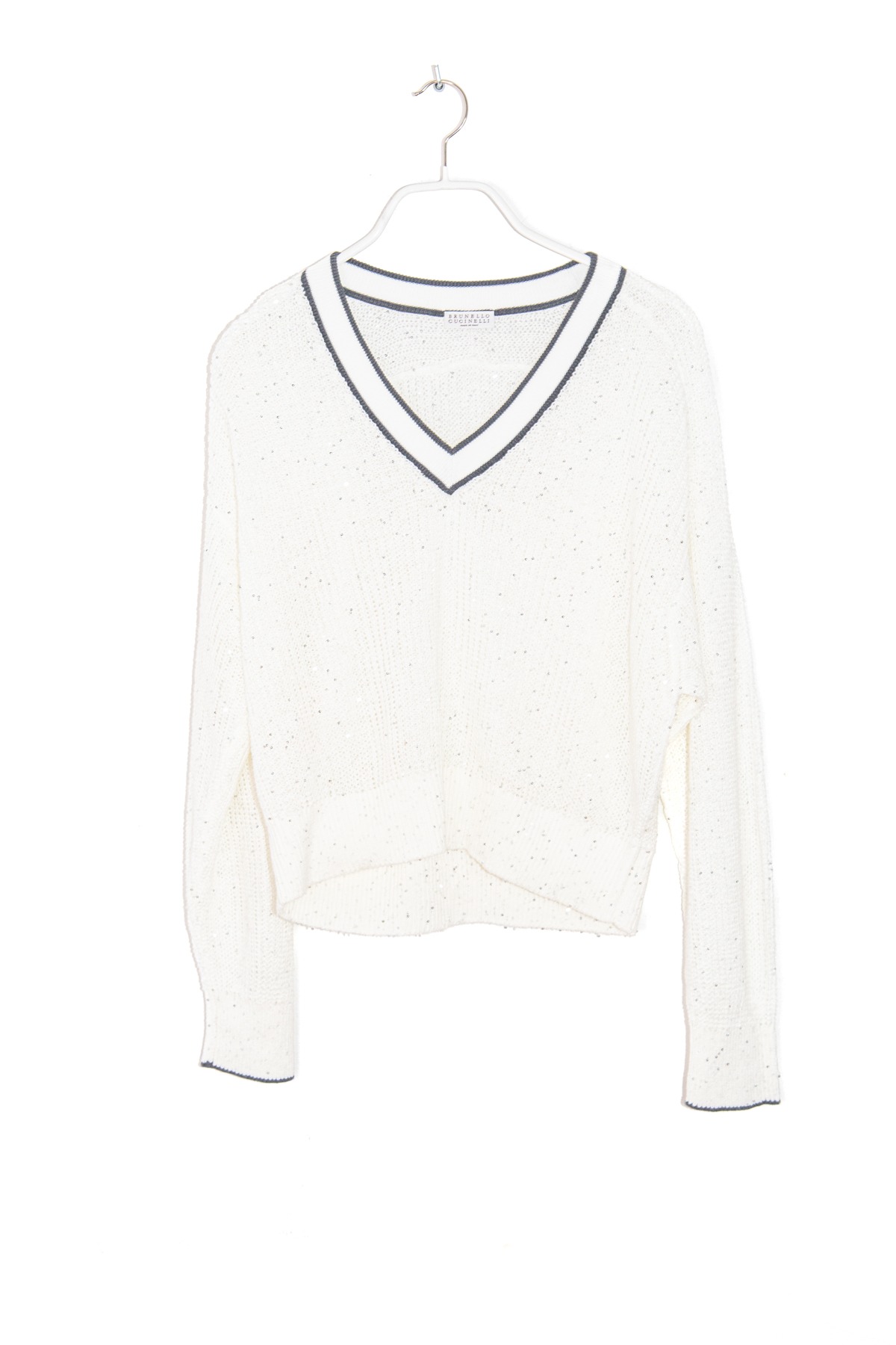 Brunello Cucinelli Pullover mit Pailletten in Weiß und Grau
