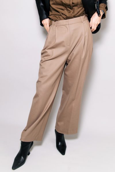 Loulou Studio Weite Wollhose in Taupe