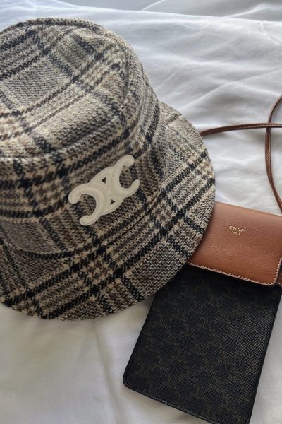 Celine Bucket Hat kariert in Braun und Beige