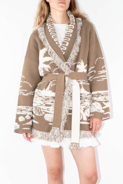 Alanui "Beyond the Horizons" Cardigan in Hellbraun und Cremeweiß