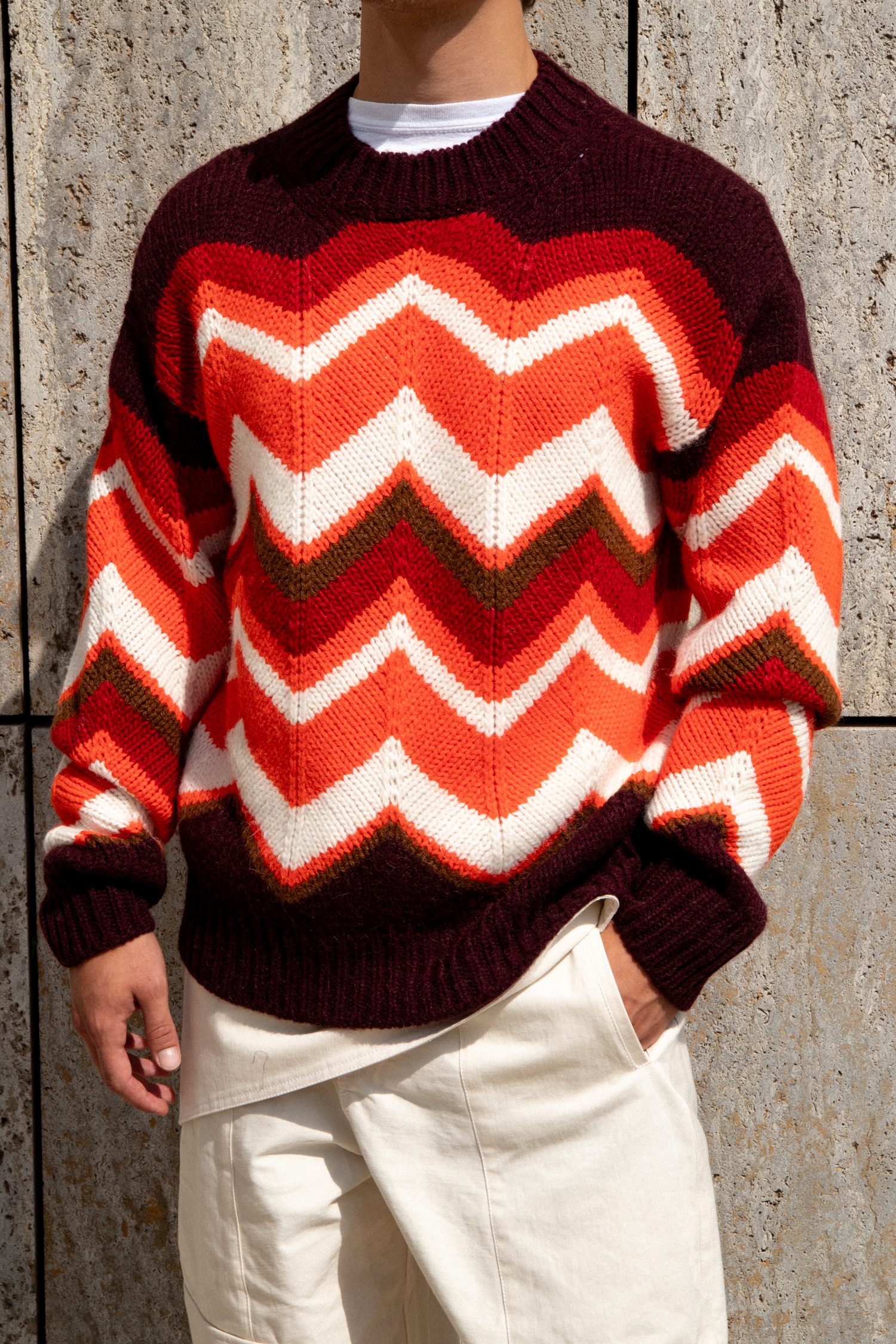 Altea Strickpullover mit Zickzack-Muster in Bordeauxrot