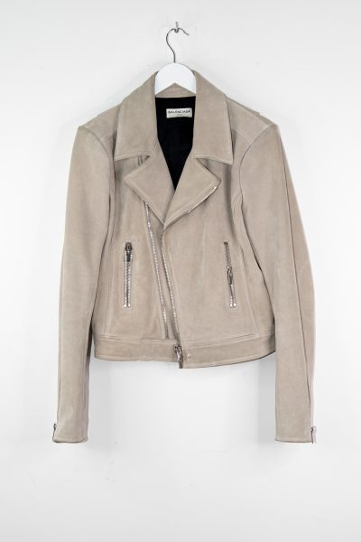 Balenciaga Lederjacke im Biker-Stil in Hellgrau