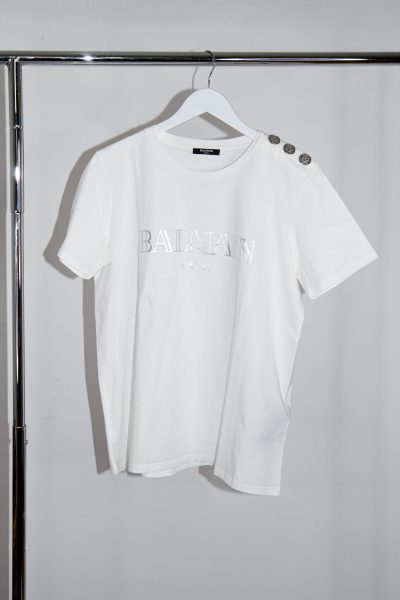 Balmain T-Shirt in Weiß und Silber