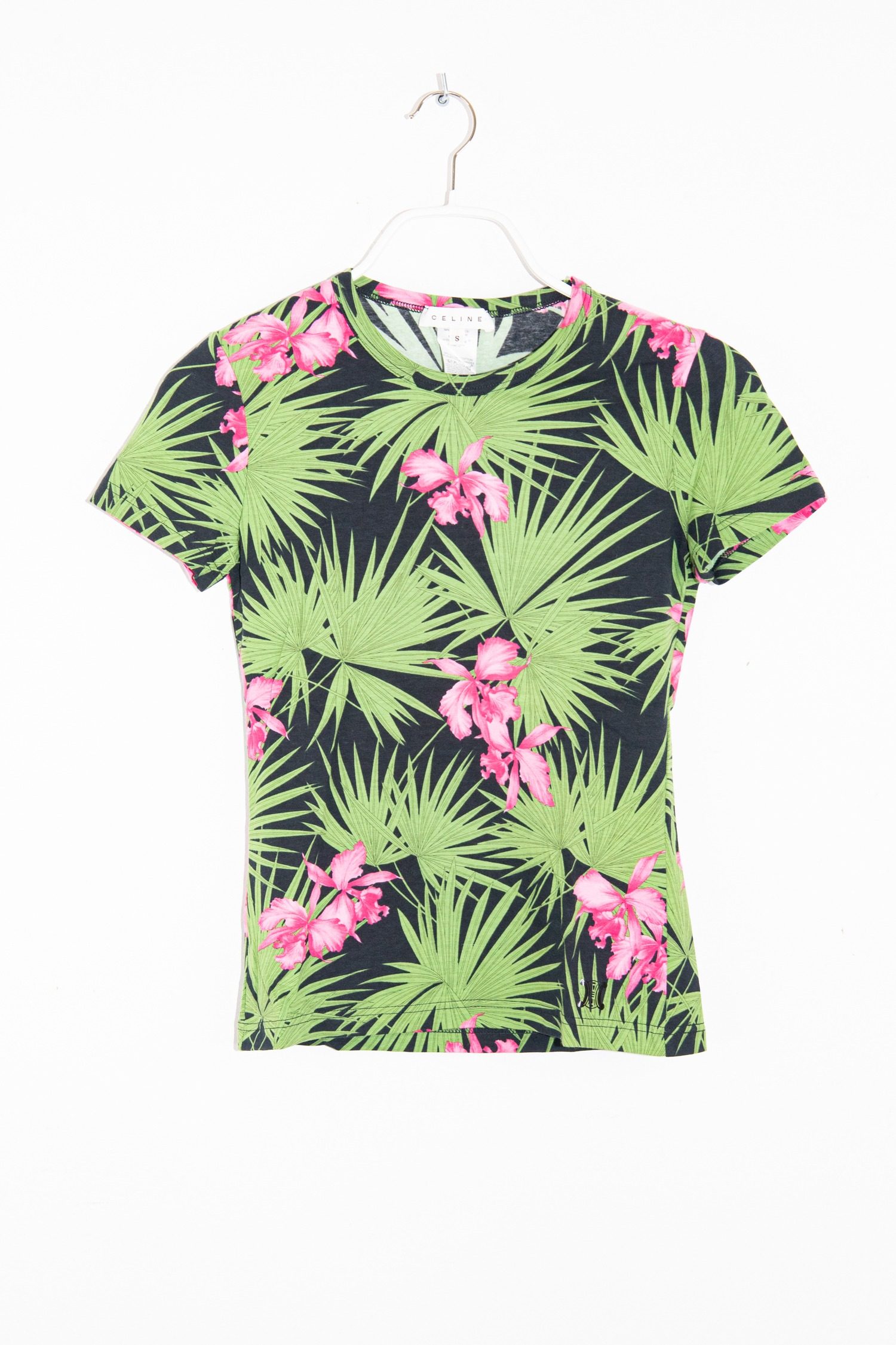 Thumbnail of http://Celine%20T-Shirt%20mit%20Palmenprint%20in%20Schwarz,%20Grün%20und%20Pink