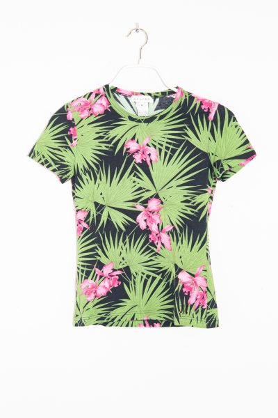 Celine T-Shirt mit Palmenprint in Schwarz, Grün und Pink