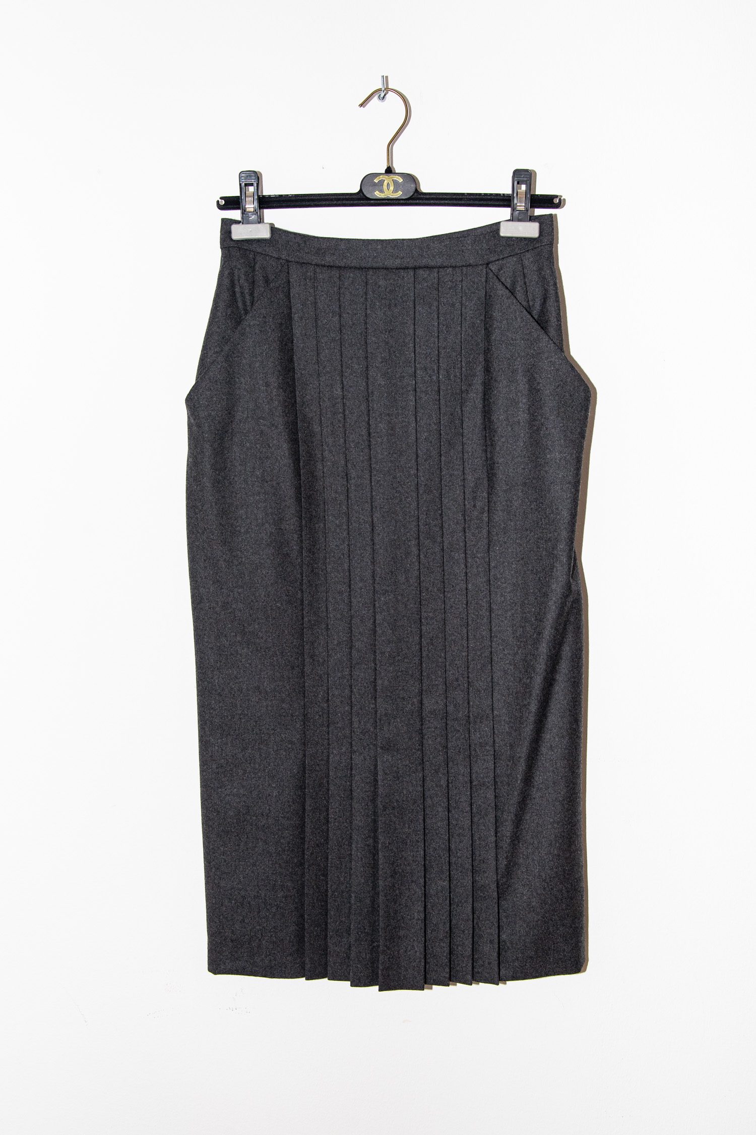 Chanel Vintage Midi-Rock mit Falten in Dunkelgrau