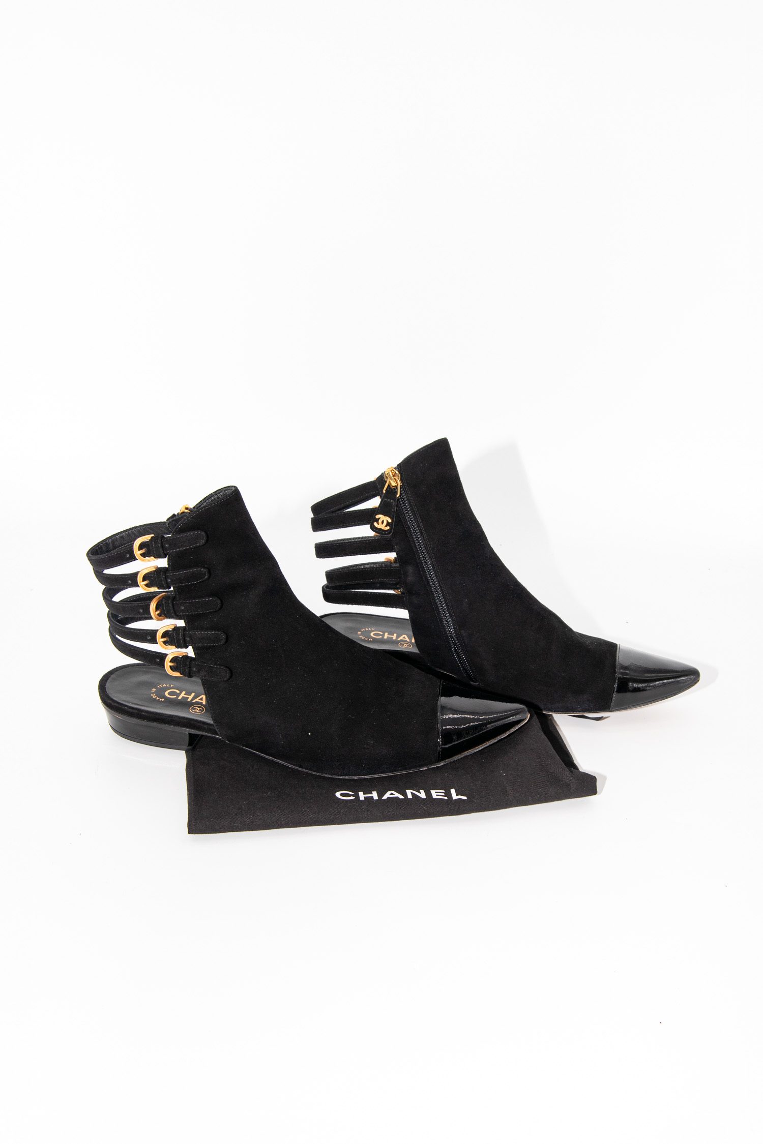 Chanel spitze Ankle Boots mit vielen Riemen in Schwarz