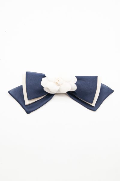 Chanel Vintage Haarklammer mit Schleife in Dunkelblau und Weiß