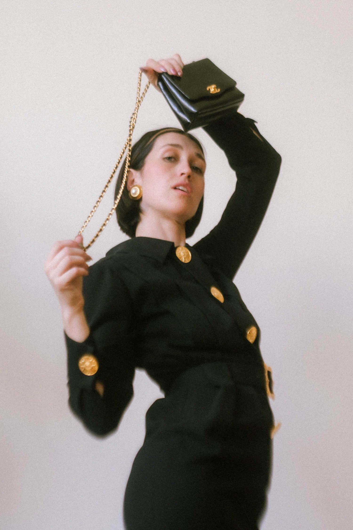 Chanel Vintage Midikleid mit Gürtel in Schwarz