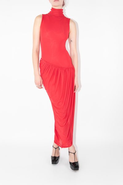 Christopher Esper "Sheer Jersey Rouched Coil Tank" Maxikleid in Rot