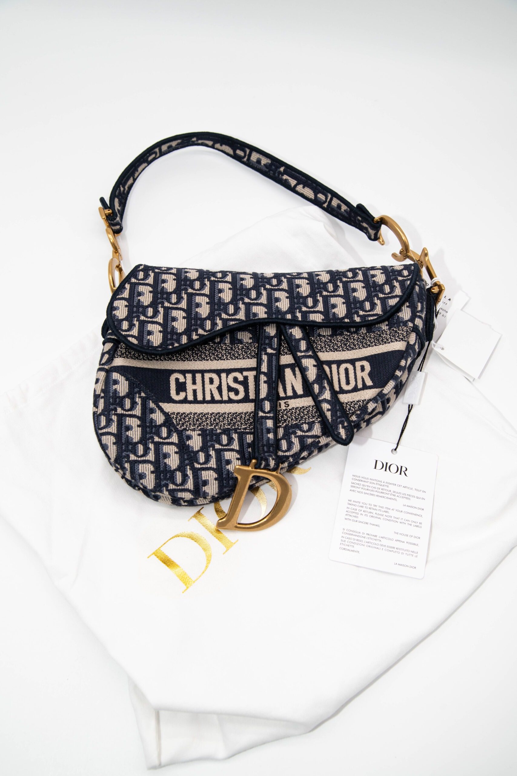 Dior "Saddle Bag Oblique" Schultertasche in Blau