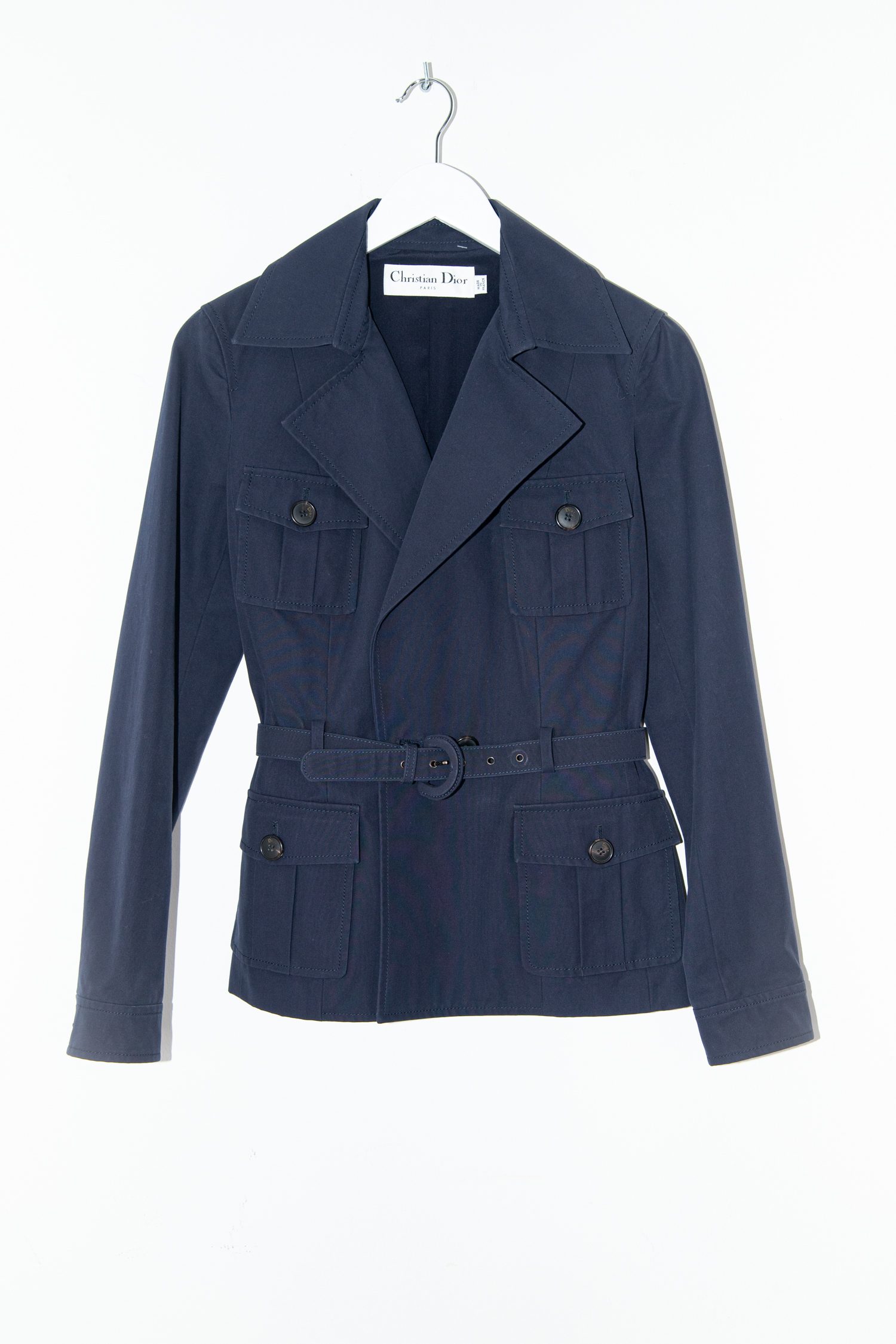 Christian Dior Safarijacke mit Gürtel aus Baumwolle in Dunkelblau