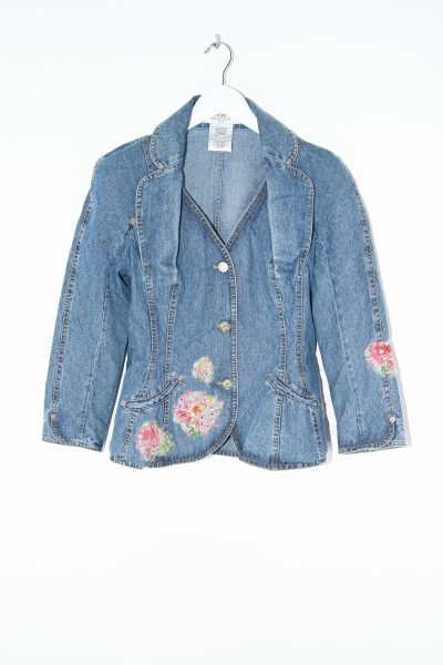 Dior Vintage Jeansjacke mit Applikation in Blau und Rosa