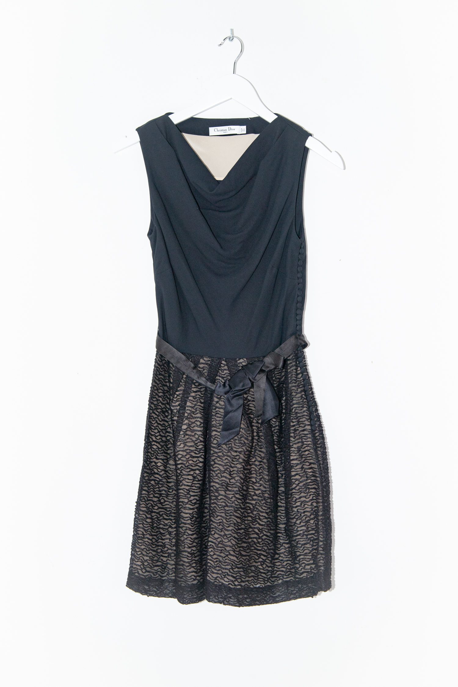 Dior Vintage Minikleid mit Schleife in Schwarz und Natur