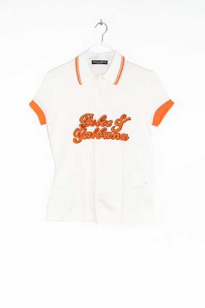 Dolce & Gabbana Poloshirt mit Pailletten in Weiß und Orange