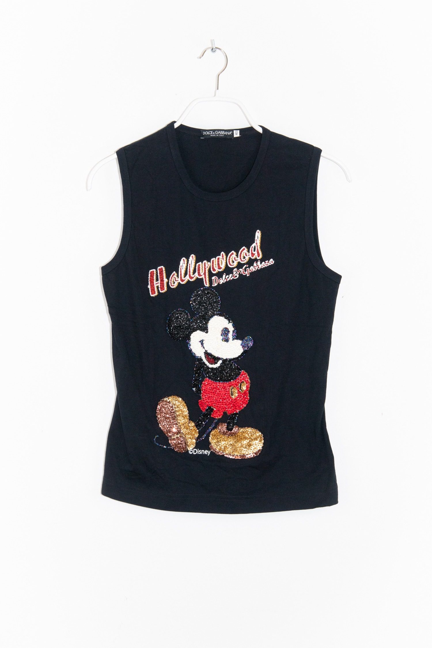 Thumbnail of http://Dolce%20&%20Gabbana%20Top%20mit%20Micky%20Maus%20und%20Pailletten%20in%20Schwarz
