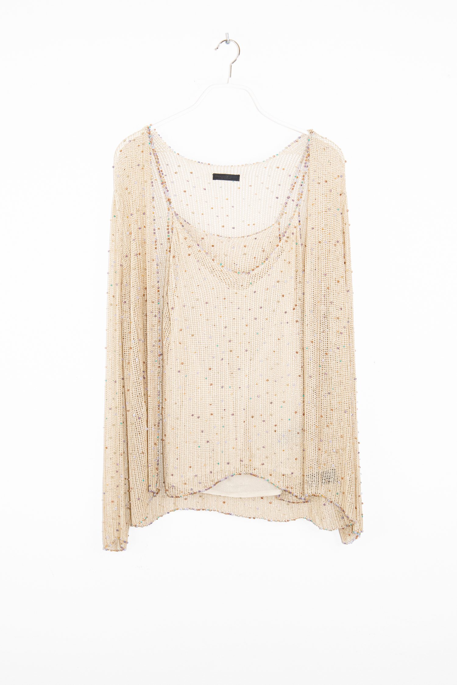 Donna Karan Twinset mit Perlen in Beige