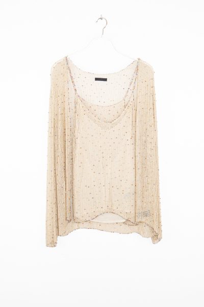 Donna Karan Twinset mit Perlen in Beige
