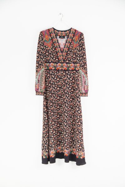 Etro Maxikleid mit Blumenprint in Schwarz und Bunt