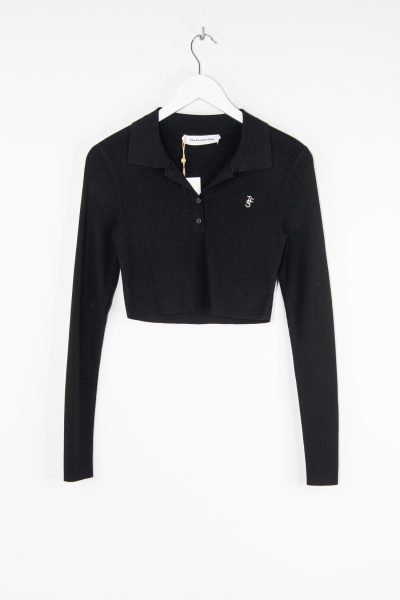 The Frankie Shop "Giselle Cropped Knit" Langarm-Polo in Schwarz