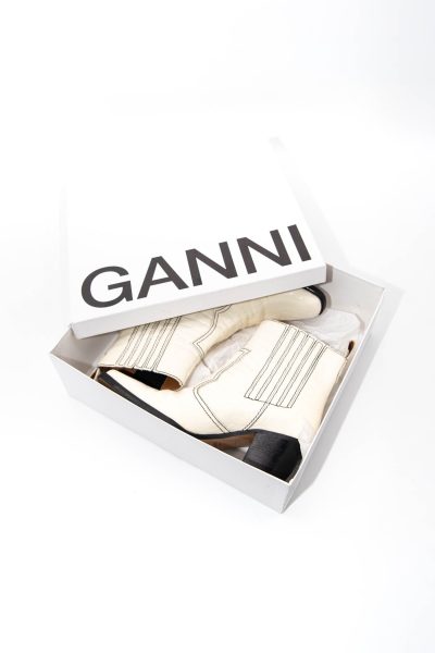 Ganni "S1261 Belly Croc" Ankle Boots in Egret