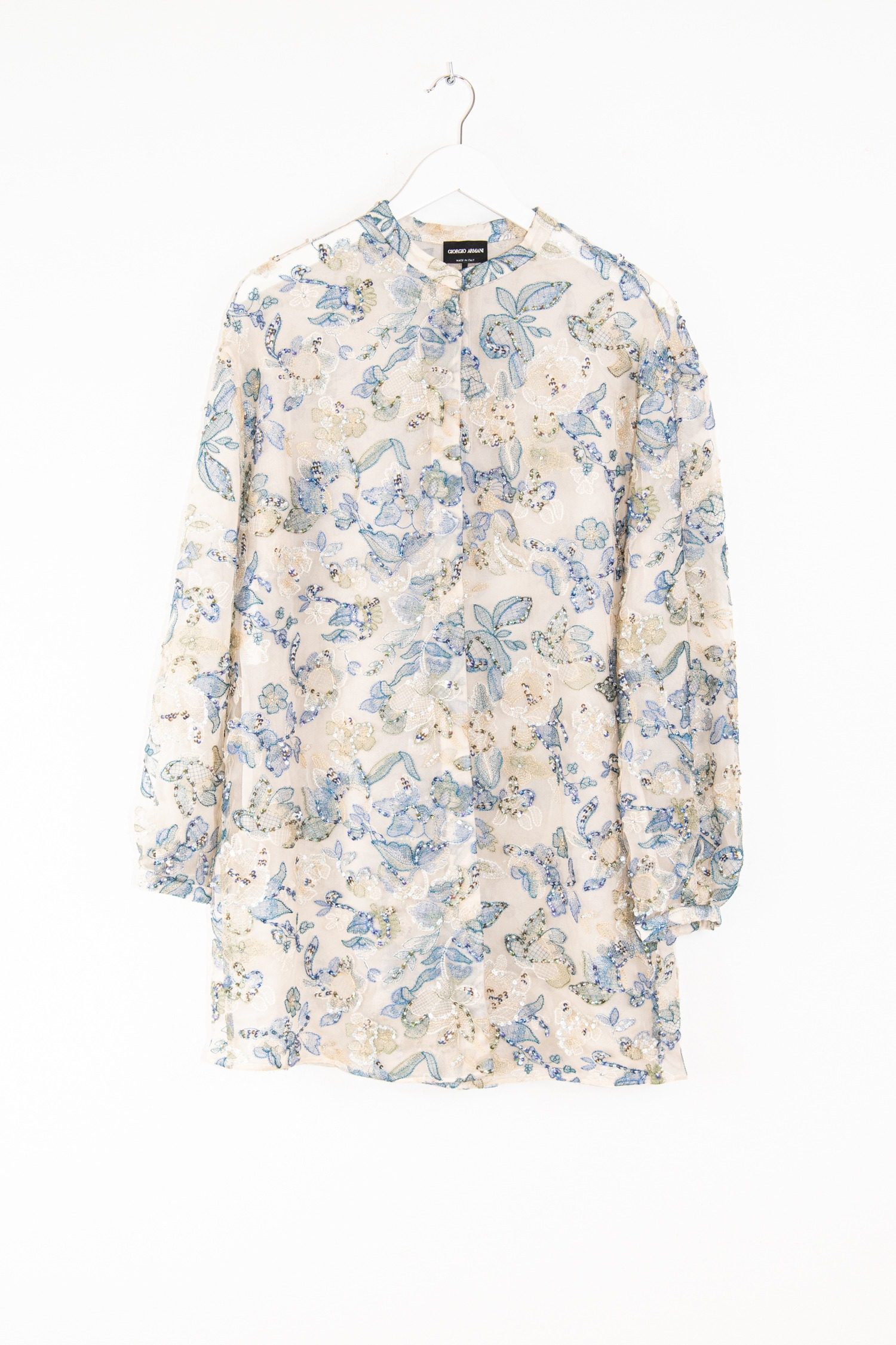 Thumbnail of http://Giorgio%20Armani%20langer%20Blazer%20mit%20Stickerei%20und%20Perlen%20in%20Sand%20und%20Blau