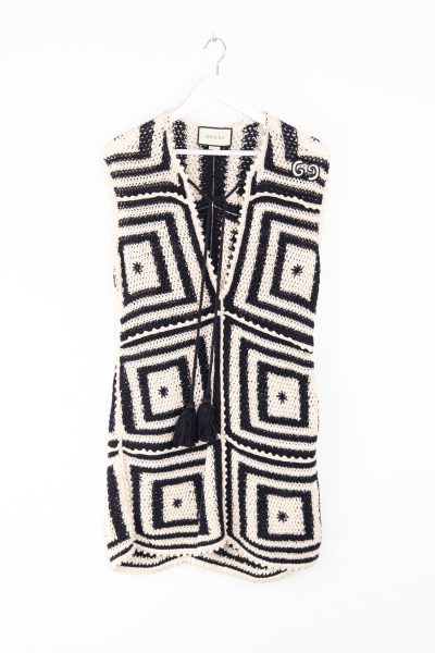 Gucci gehäkeltes Minikleid in Beige und Schwarz