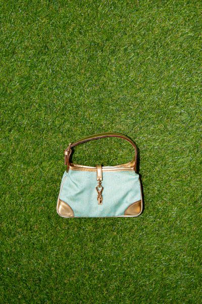 Gucci "Mini Jackie" Tasche in Hellblau und Gold
