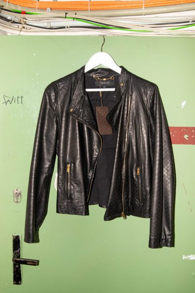 Gucci leichte Lederjacke mit Monogramm- Muster