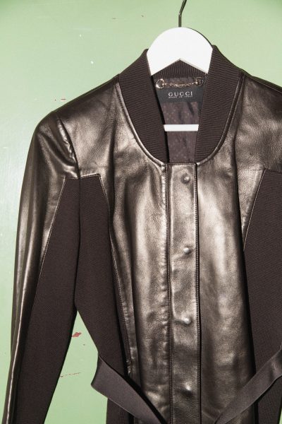 Gucci Lederjacke mit Gürtel in Dunkelbraun