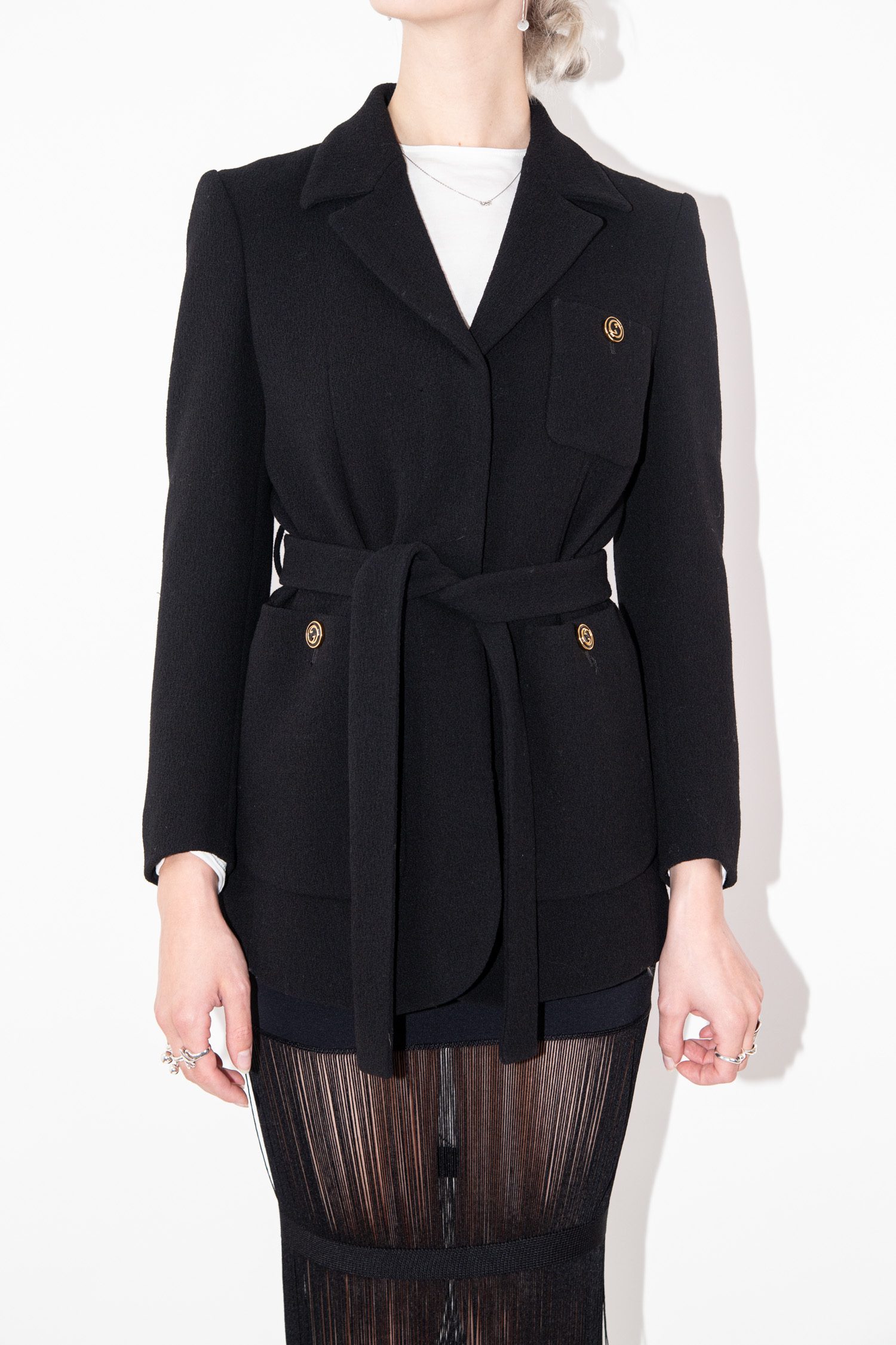 Gucci Blazer mit Bindeband und Schmuckknöpfen in Schwarz