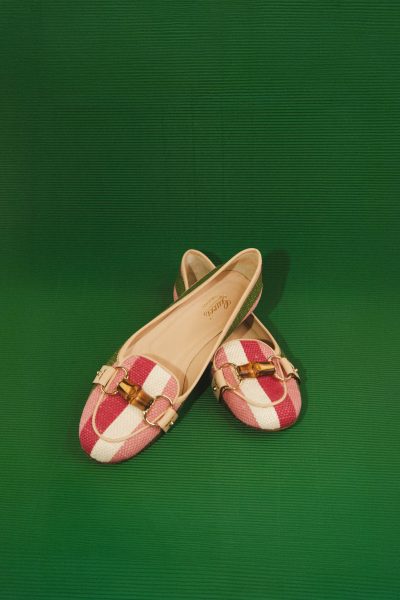Gucci Ballerinas in Rosa und Grün mit Bambusdetail