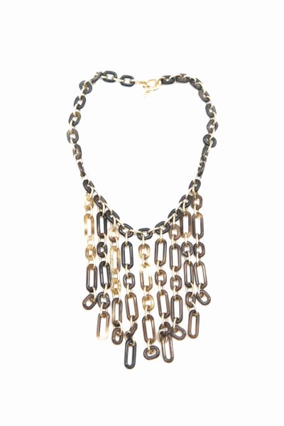 Hermès "Resille Collar" Halskette in Dunkelbraun, Beige und Gold