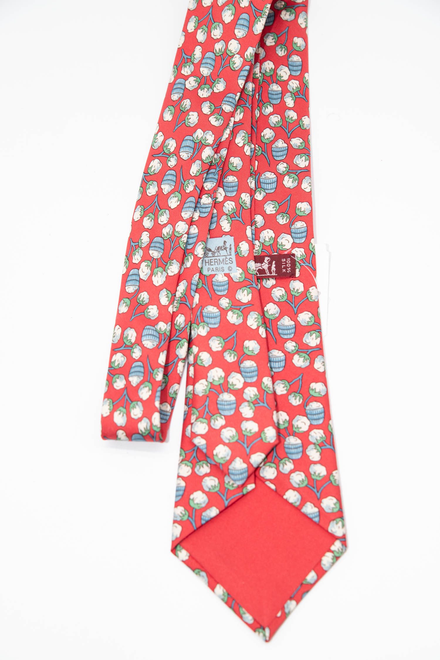 Hermès Krawatte mit Baumwolle-Motiven in Rot