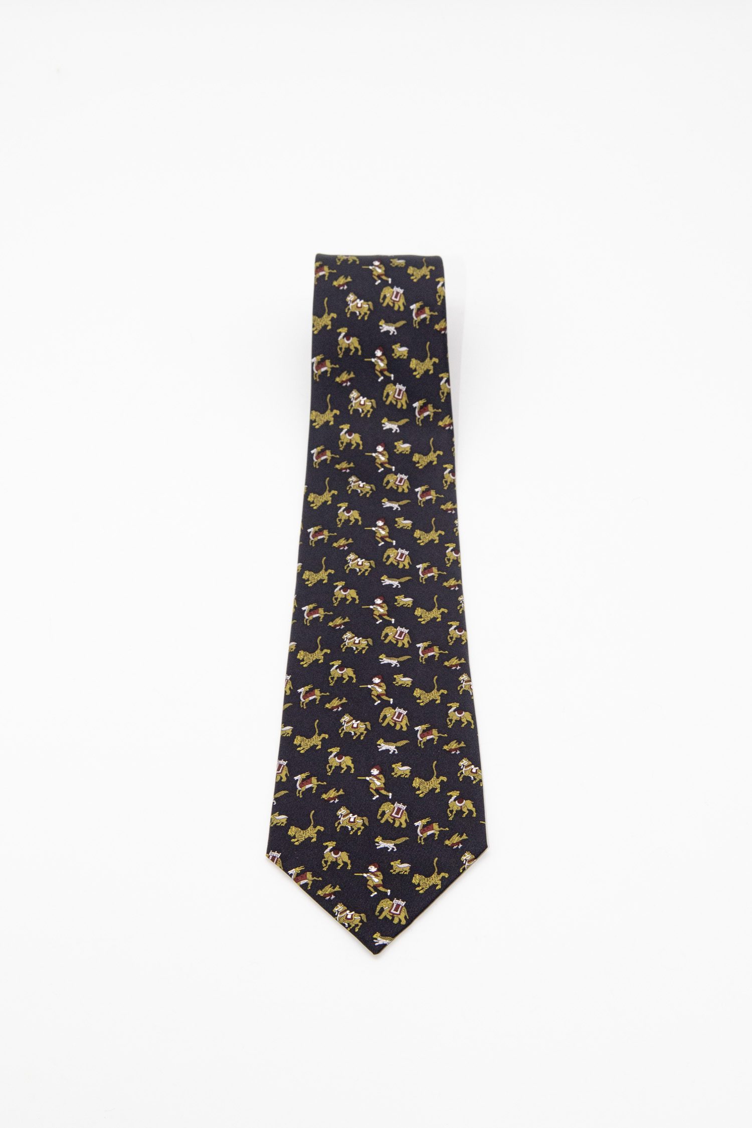 Hermès Krawatte mit Jagd-Motiv in Schwarz